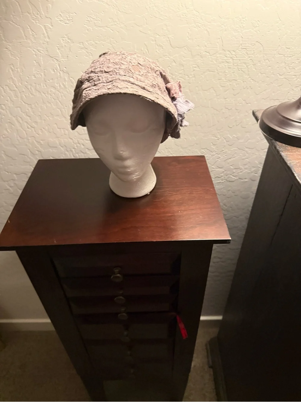 Lace Cloche Hat in Mauve with Bow Detail